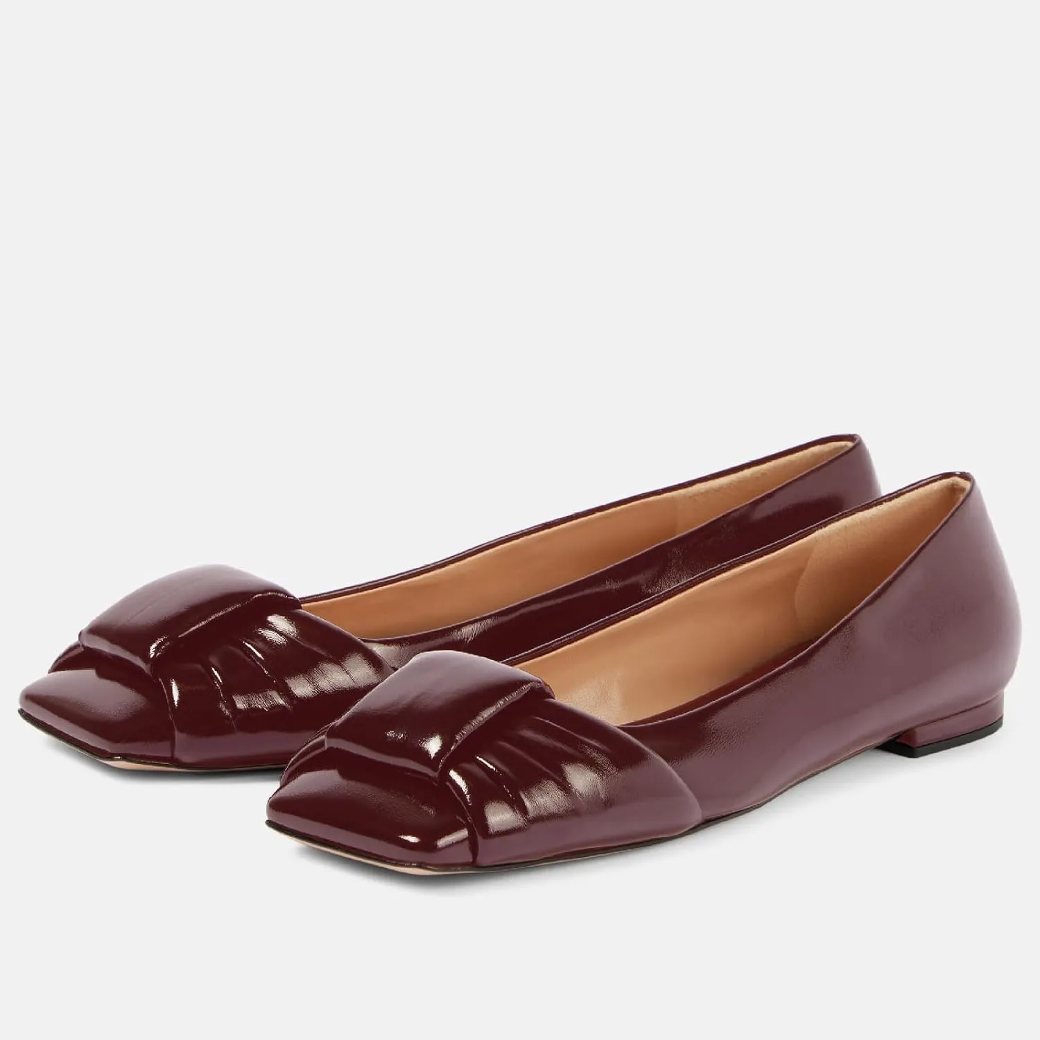 Women's Square Toe Ballet Flats Comfort Slip On Closed Toe Dressy Flats Fashion Patent Ruched Knot Evening Wedding Work Low Heel Shoes for Ladies