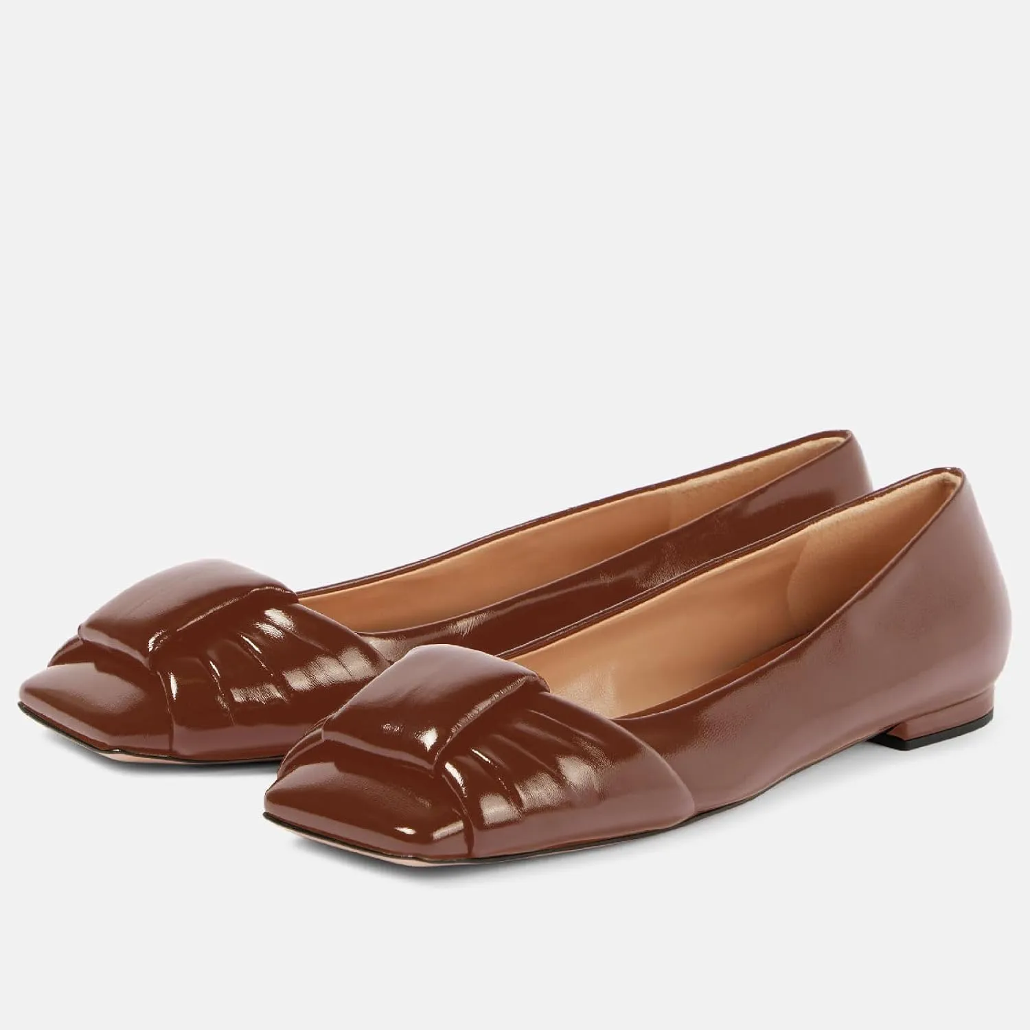 Women's Square Toe Ballet Flats Comfort Slip On Closed Toe Dressy Flats Fashion Patent Ruched Knot Evening Wedding Work Low Heel Shoes for Ladies