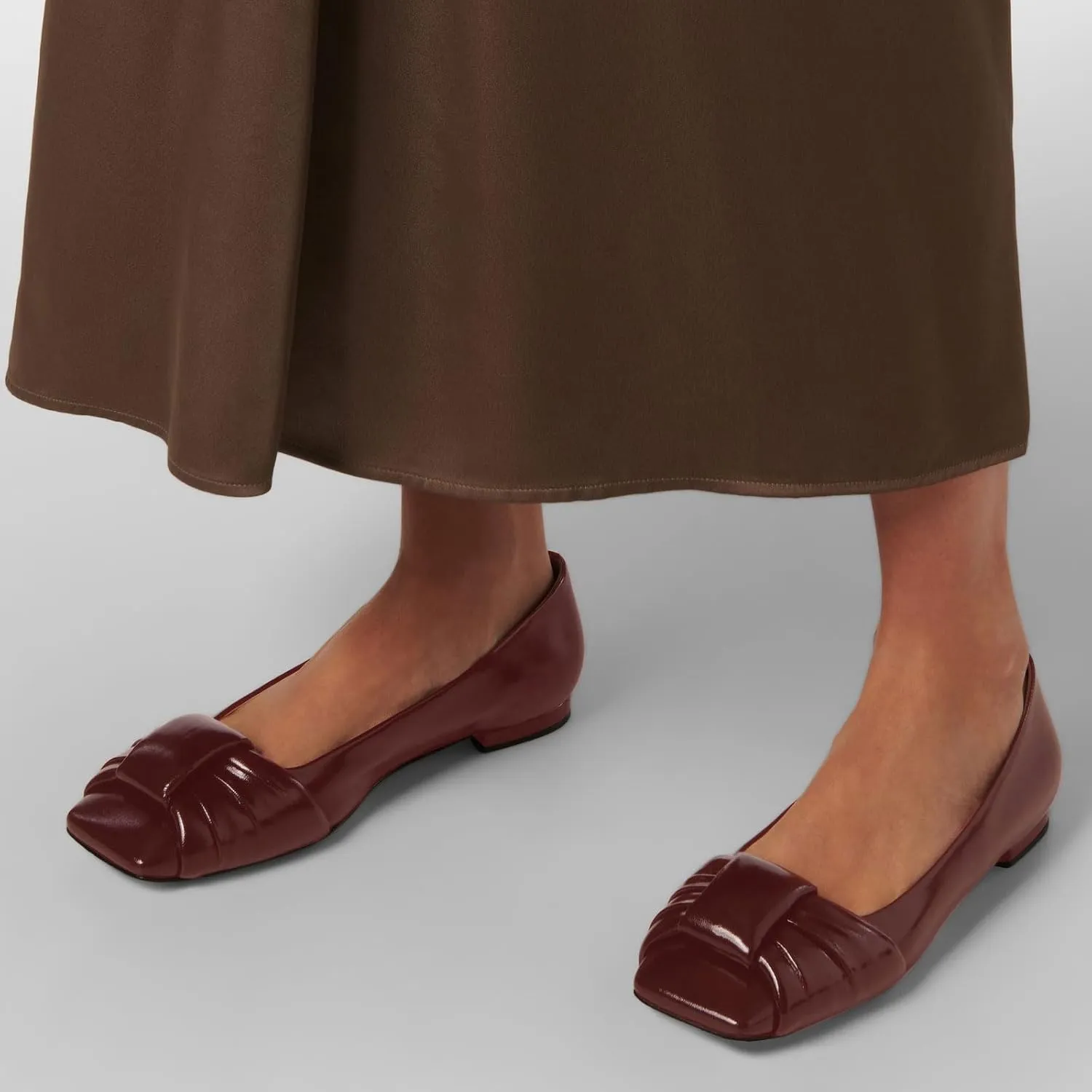 Women's Square Toe Ballet Flats Comfort Slip On Closed Toe Dressy Flats Fashion Patent Ruched Knot Evening Wedding Work Low Heel Shoes for Ladies
