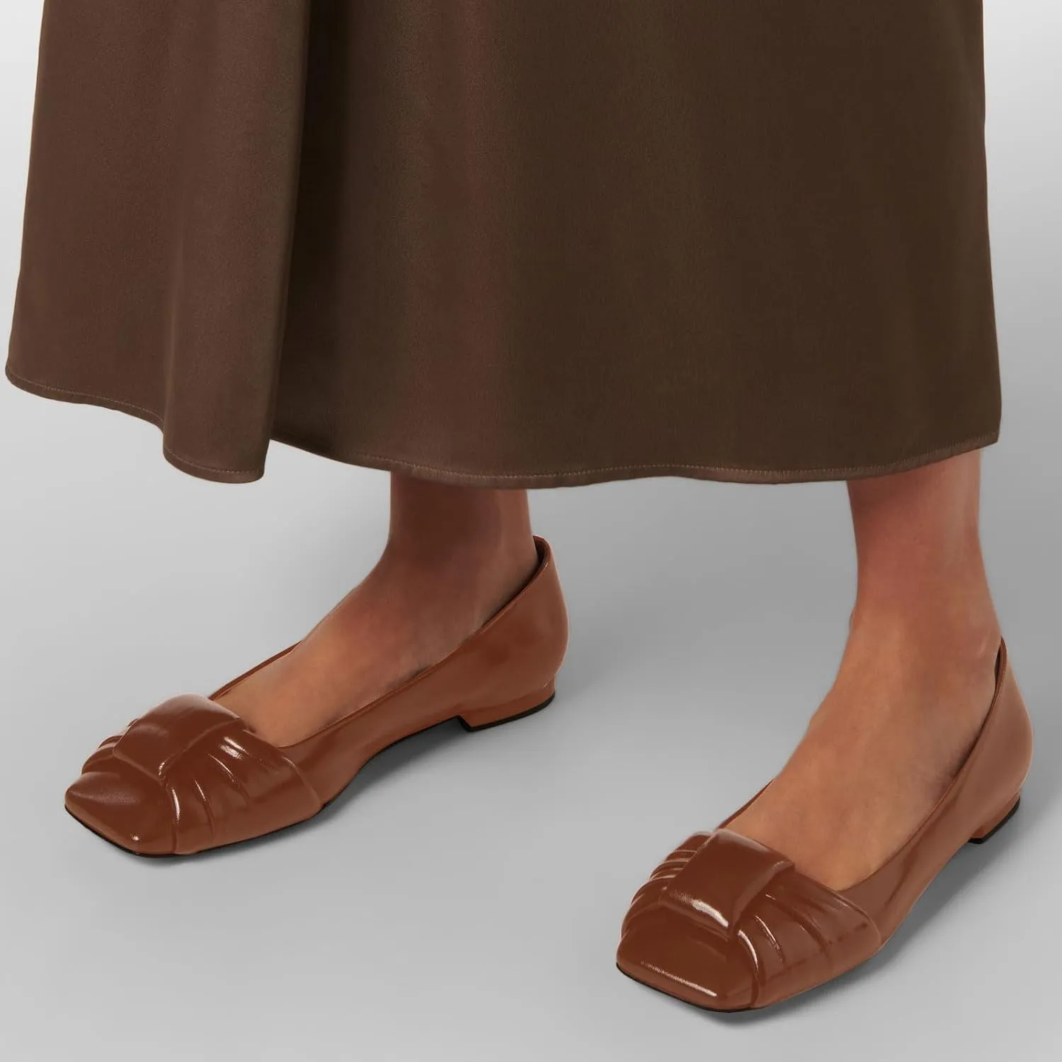 Women's Square Toe Ballet Flats Comfort Slip On Closed Toe Dressy Flats Fashion Patent Ruched Knot Evening Wedding Work Low Heel Shoes for Ladies