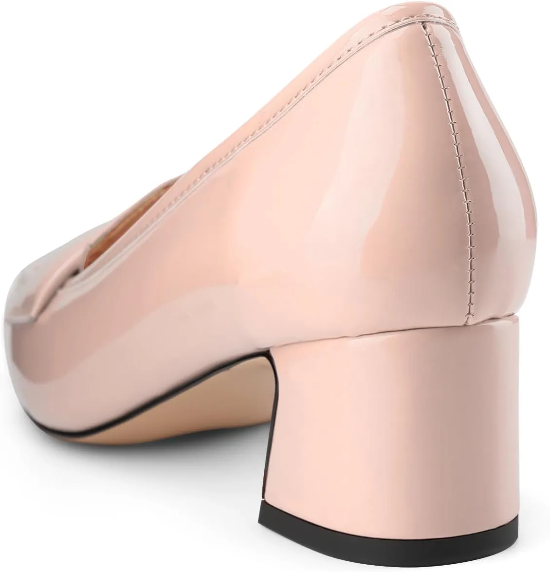 Women's Square Toe Chunky Low Heel Penny Loafers Shoes Black Patent Leather Comfortable Slip On Work Business Dressy Classic Pumps