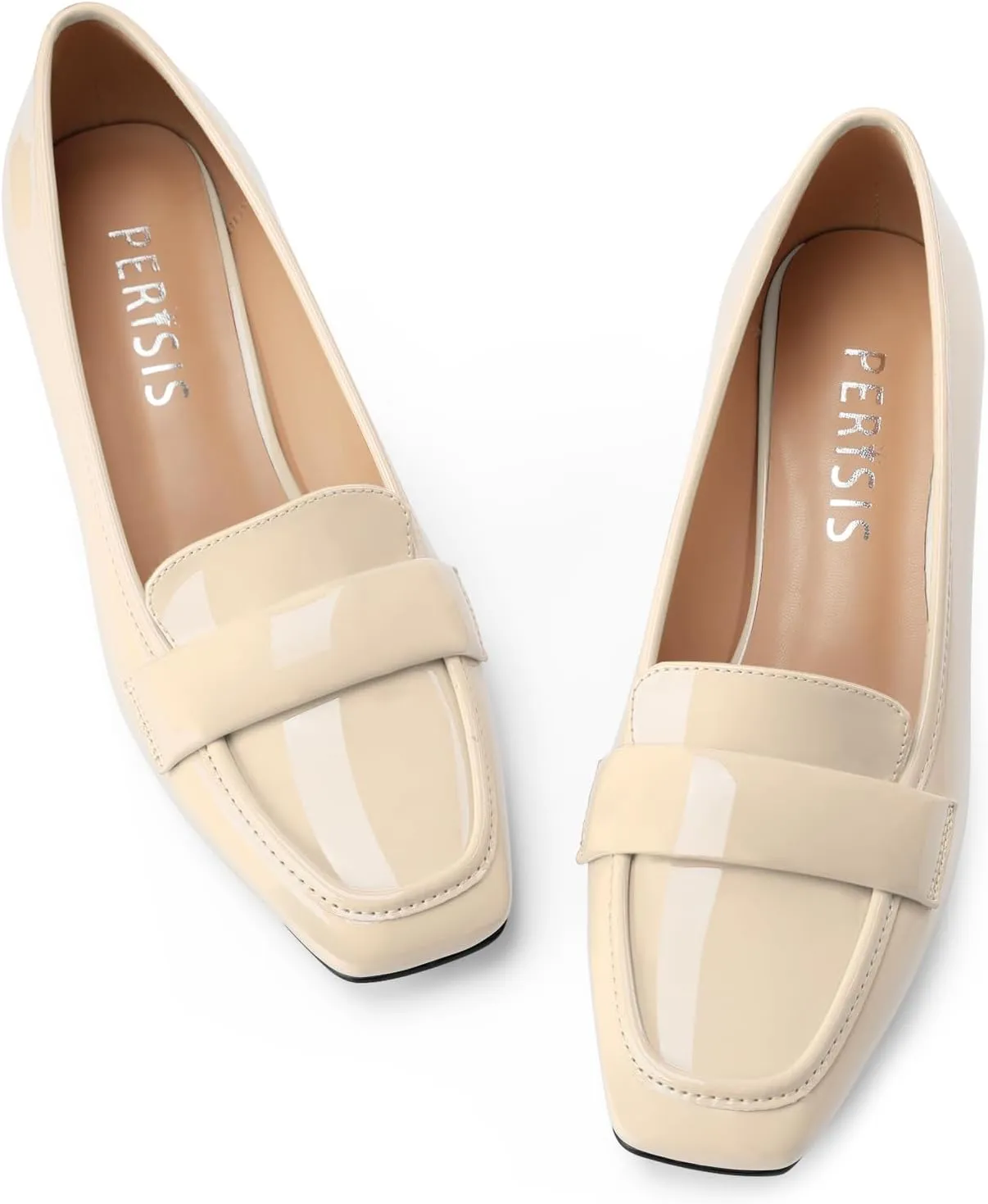Women's Square Toe Chunky Low Heel Penny Loafers Shoes Black Patent Leather Comfortable Slip On Work Business Dressy Classic Pumps