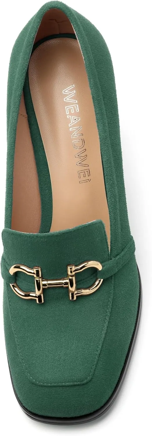 Women's Square Toe High Heeled Loafers, Fashion Chunky Heel Pumps for Women, Casual Party Work Shoes