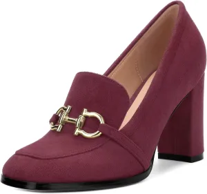 Women's Square Toe High Heeled Loafers, Fashion Chunky Heel Pumps for Women, Casual Party Work Shoes