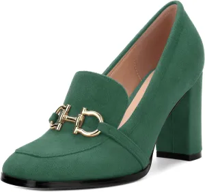 Women's Square Toe High Heeled Loafers, Fashion Chunky Heel Pumps for Women, Casual Party Work Shoes
