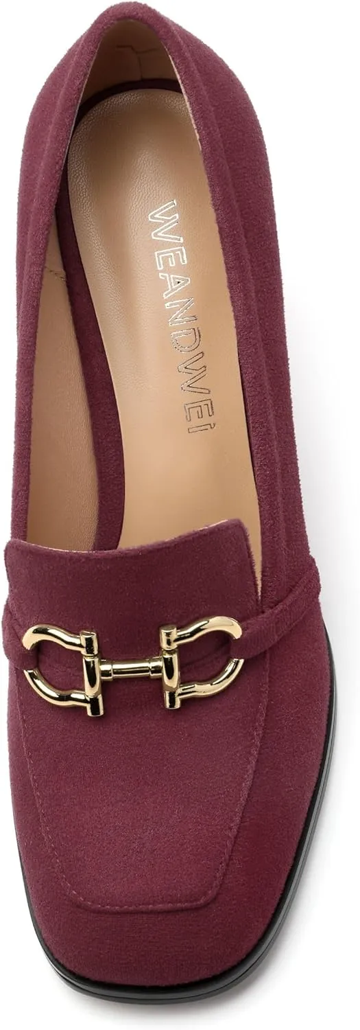 Women's Square Toe High Heeled Loafers, Fashion Chunky Heel Pumps for Women, Casual Party Work Shoes