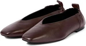 Women's Square Toe Ruched Suede/Matte Leather Ballet Flats Fashion V Shaped Silhouette Slip On Office Dressy Flats for Women