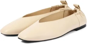Women's Square Toe Ruched Suede/Matte Leather Ballet Flats Fashion V Shaped Silhouette Slip On Office Dressy Flats for Women