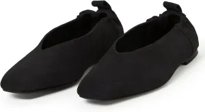 Women's Square Toe Ruched Suede/Matte Leather Ballet Flats Fashion V Shaped Silhouette Slip On Office Dressy Flats for Women
