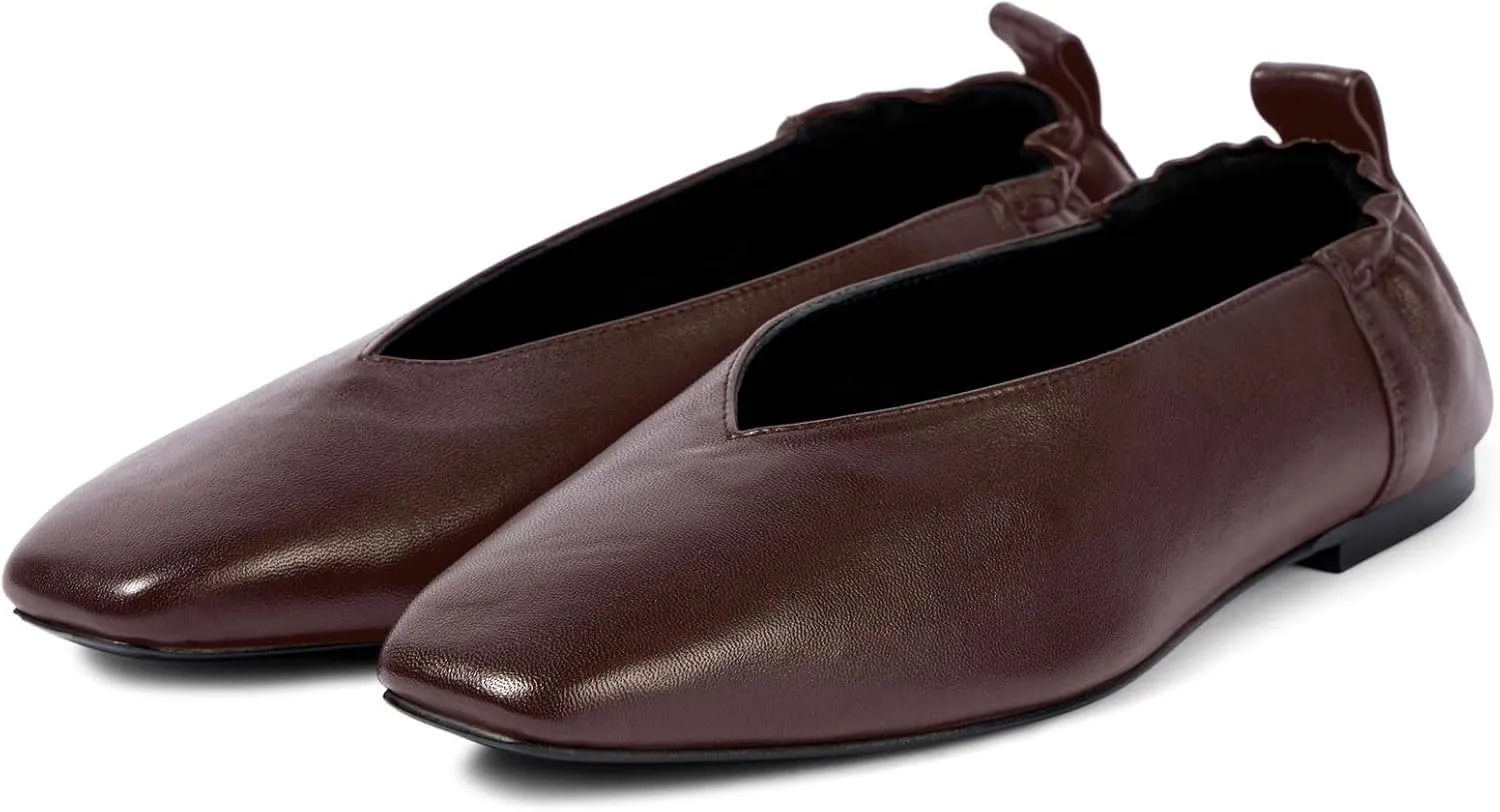 Women's Square Toe Ruched Suede/Matte Leather Ballet Flats Fashion V Shaped Silhouette Slip On Office Dressy Flats for Women