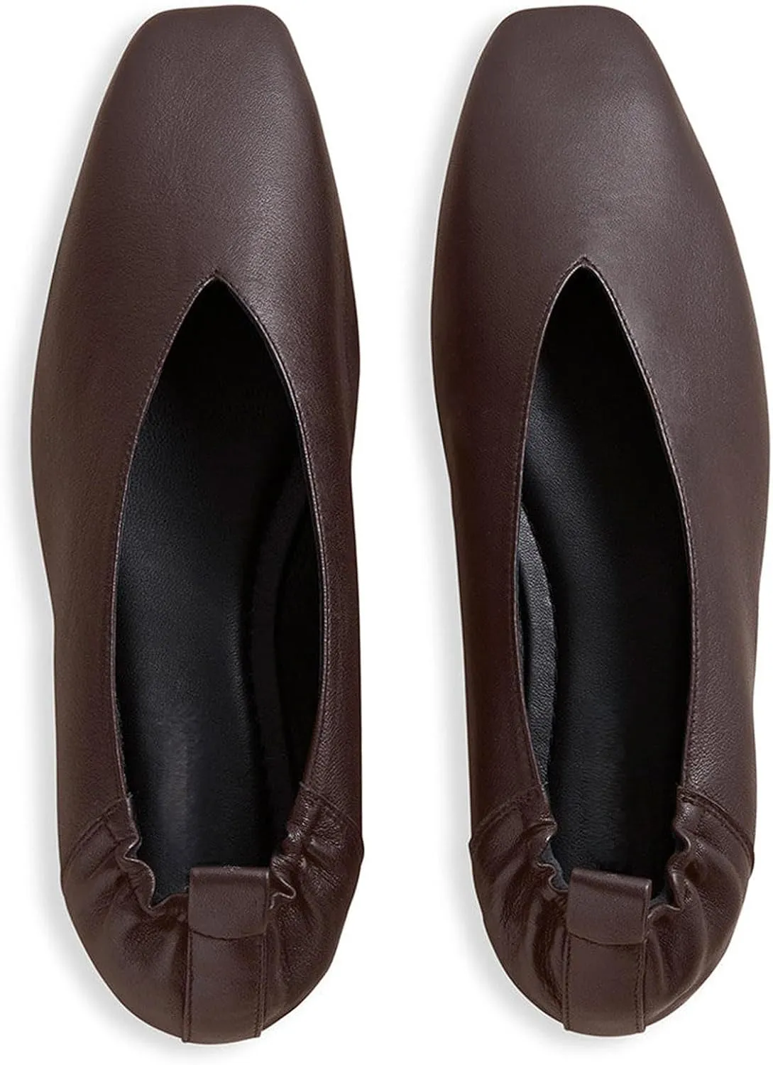 Women's Square Toe Ruched Suede/Matte Leather Ballet Flats Fashion V Shaped Silhouette Slip On Office Dressy Flats for Women