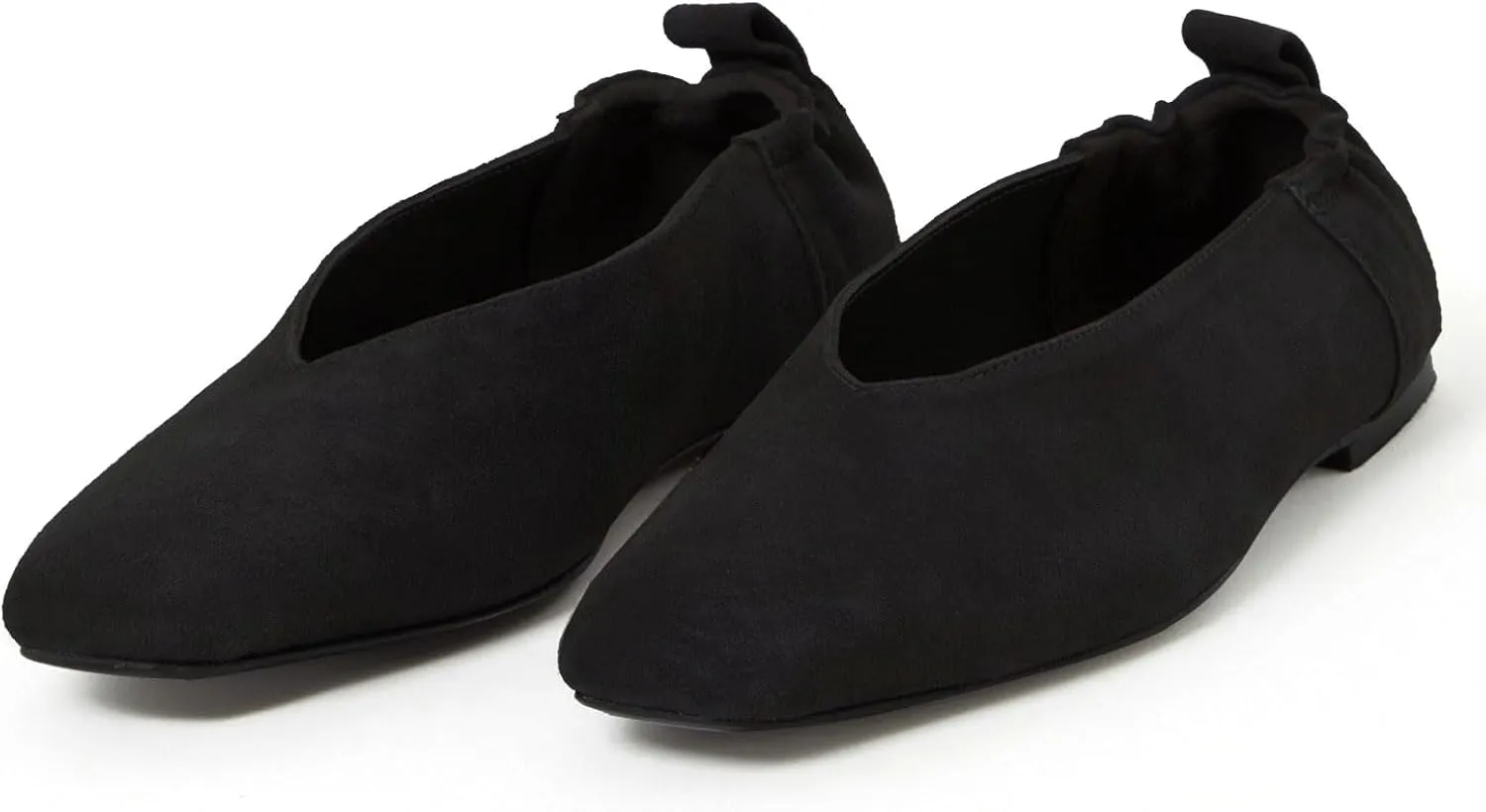 Women's Square Toe Ruched Suede/Matte Leather Ballet Flats Fashion V Shaped Silhouette Slip On Office Dressy Flats for Women
