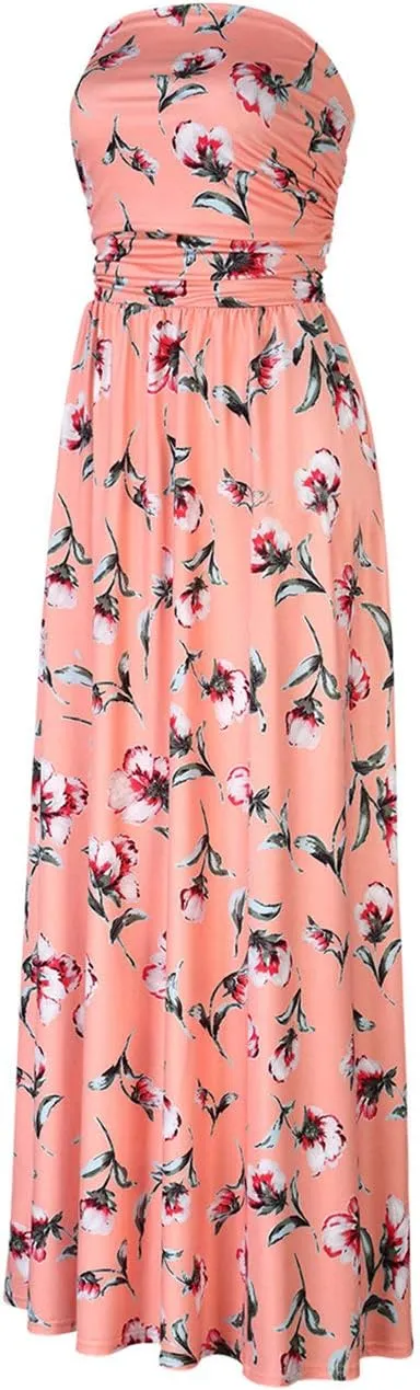 Womens Strapless Graceful Floral Party Maxi Dress