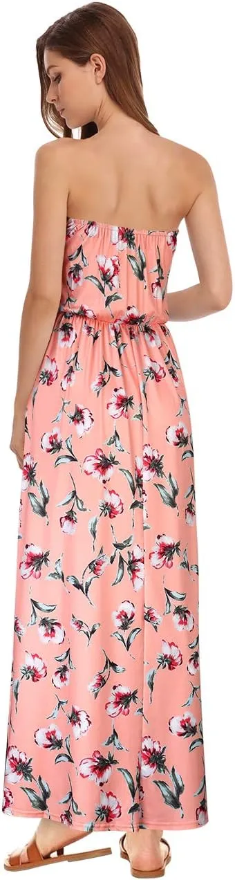 Womens Strapless Graceful Floral Party Maxi Dress