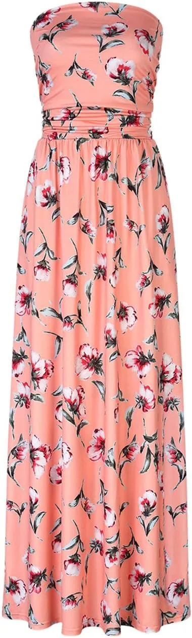 Womens Strapless Graceful Floral Party Maxi Dress