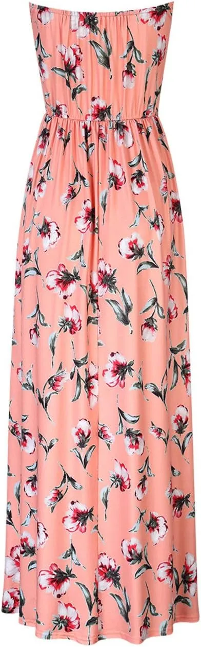 Womens Strapless Graceful Floral Party Maxi Dress