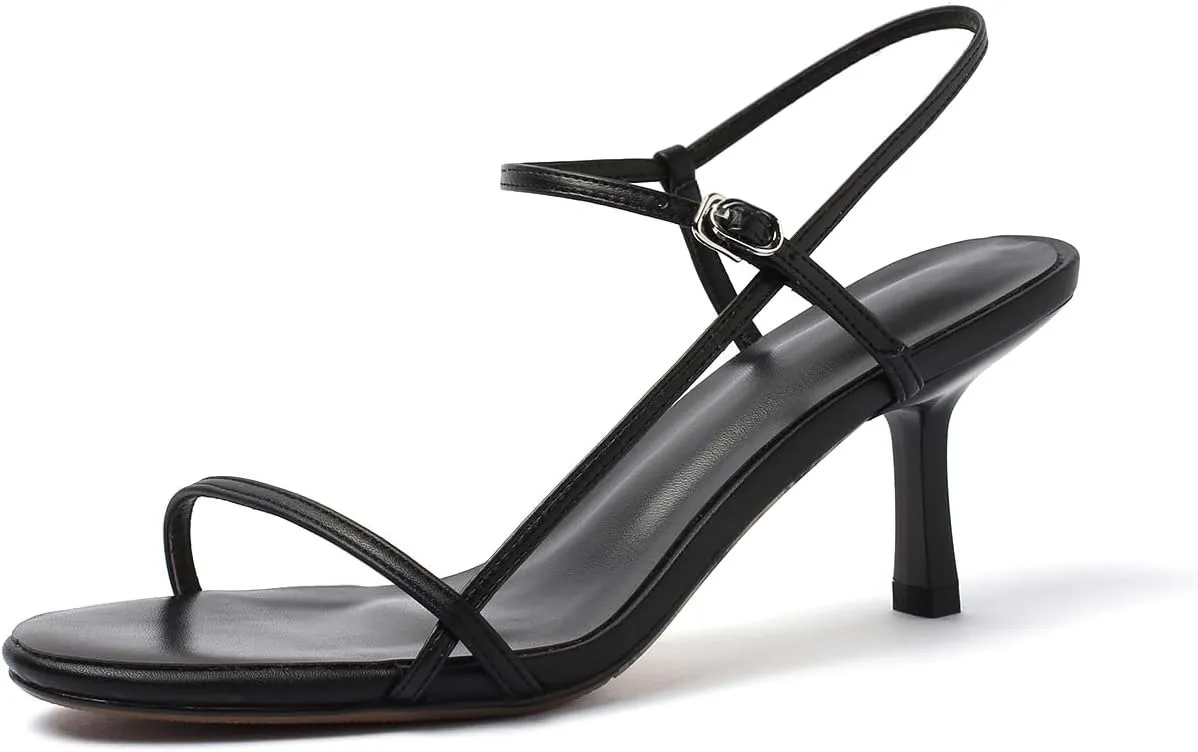 Women's Strappy Sandals Open Toe Ankle Strap Kitten Heels Minimalist Summer Slingback Dress Shoes