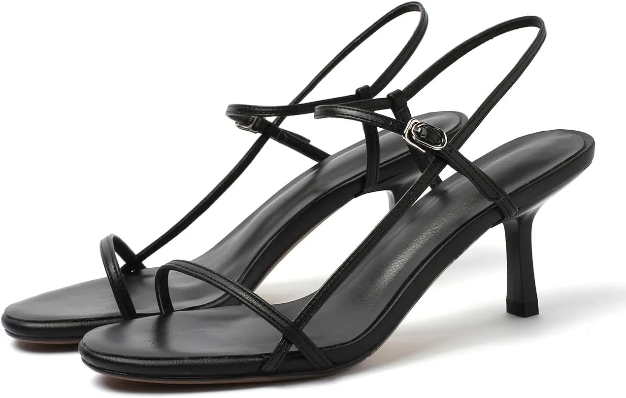 Women's Strappy Sandals Open Toe Ankle Strap Kitten Heels Minimalist Summer Slingback Dress Shoes