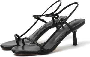 Women's Strappy Sandals Open Toe Ankle Strap Kitten Heels Minimalist Summer Slingback Dress Shoes