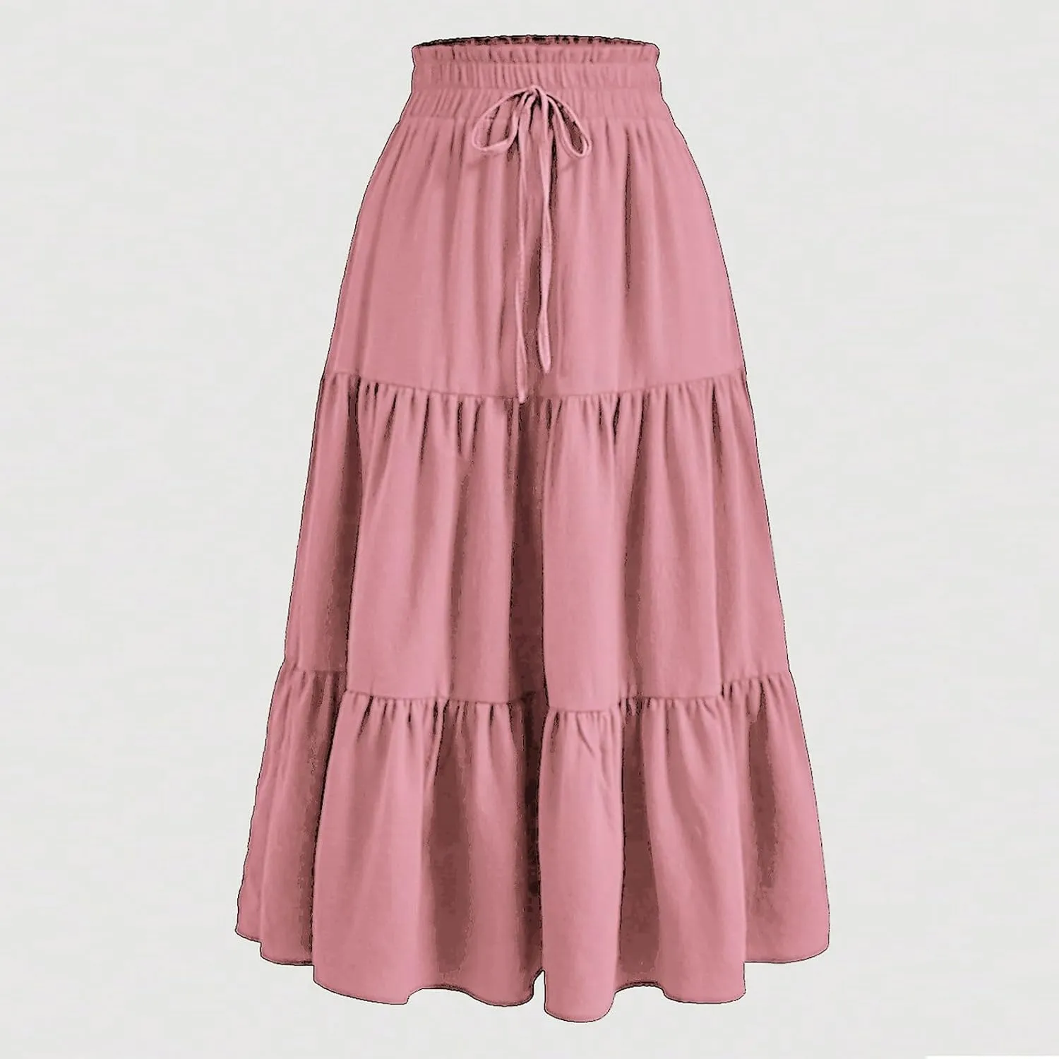 Women's Summer Boho Floral Print Long Skirt A-Line Flowy Ruffle Tiered Elastic High Waisted Beach Vacation Maxi Skirt
