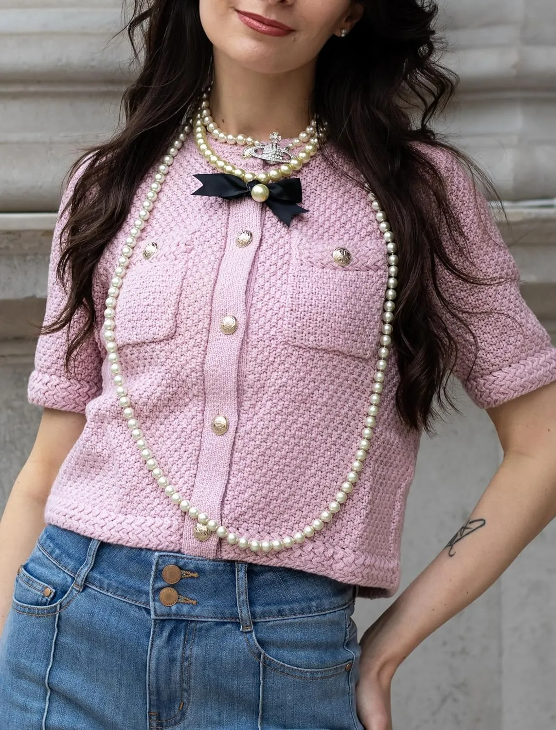 Women's Summer Cropped Cardigan Knitted Blouse Top Short Sleeve Crewneck Button Up Open Front T Shirts 2024 Trendy