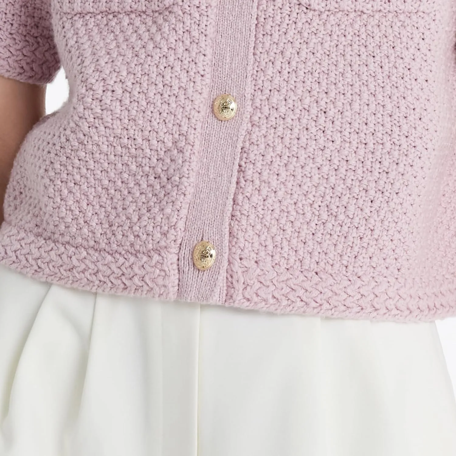 Women's Summer Cropped Cardigan Knitted Blouse Top Short Sleeve Crewneck Button Up Open Front T Shirts 2024 Trendy
