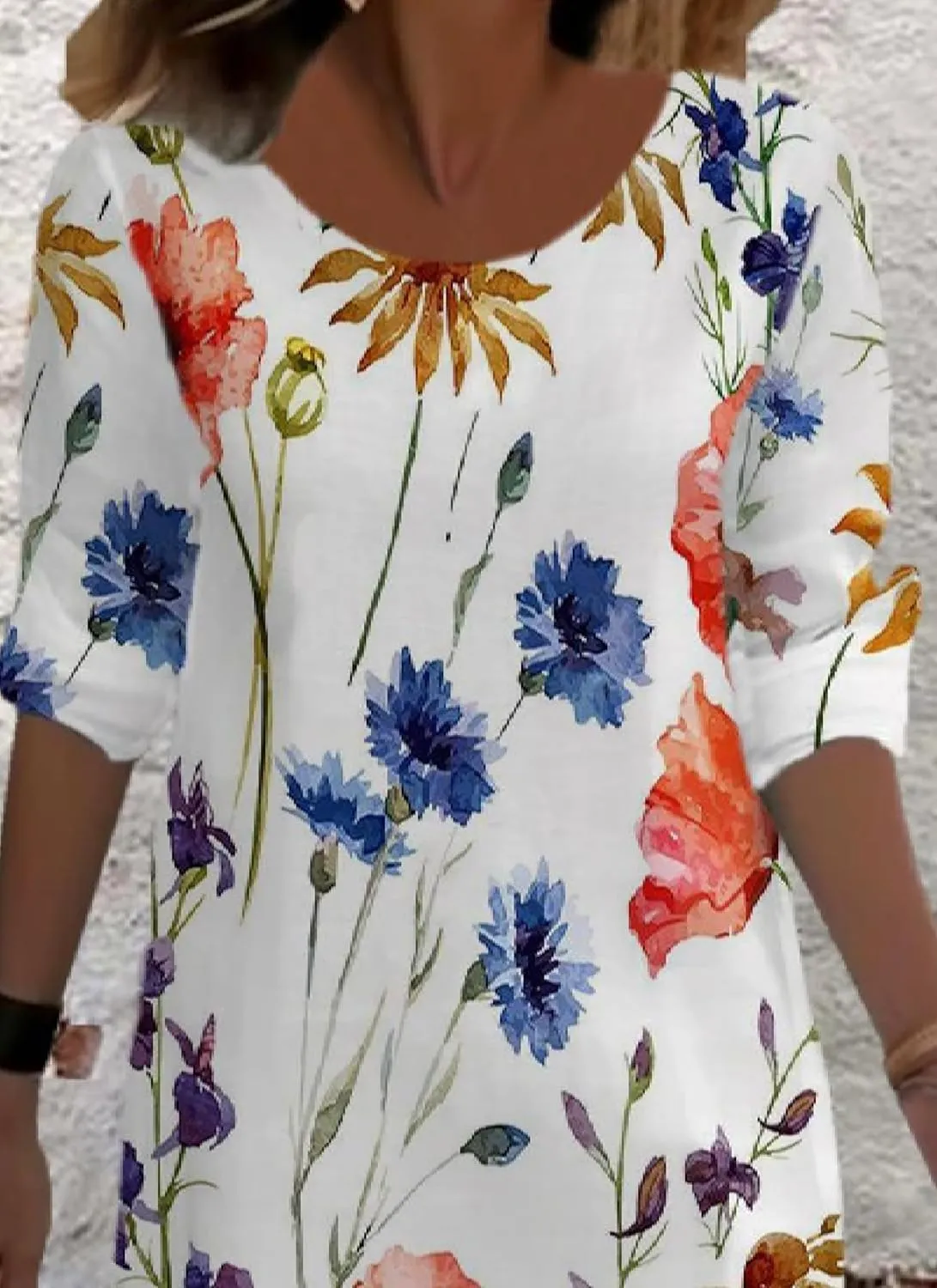 Womens Summer Dress Floral Print Short Sleeve Loose Fit Midi Length 2025 Spring Casual Summer Party Dress