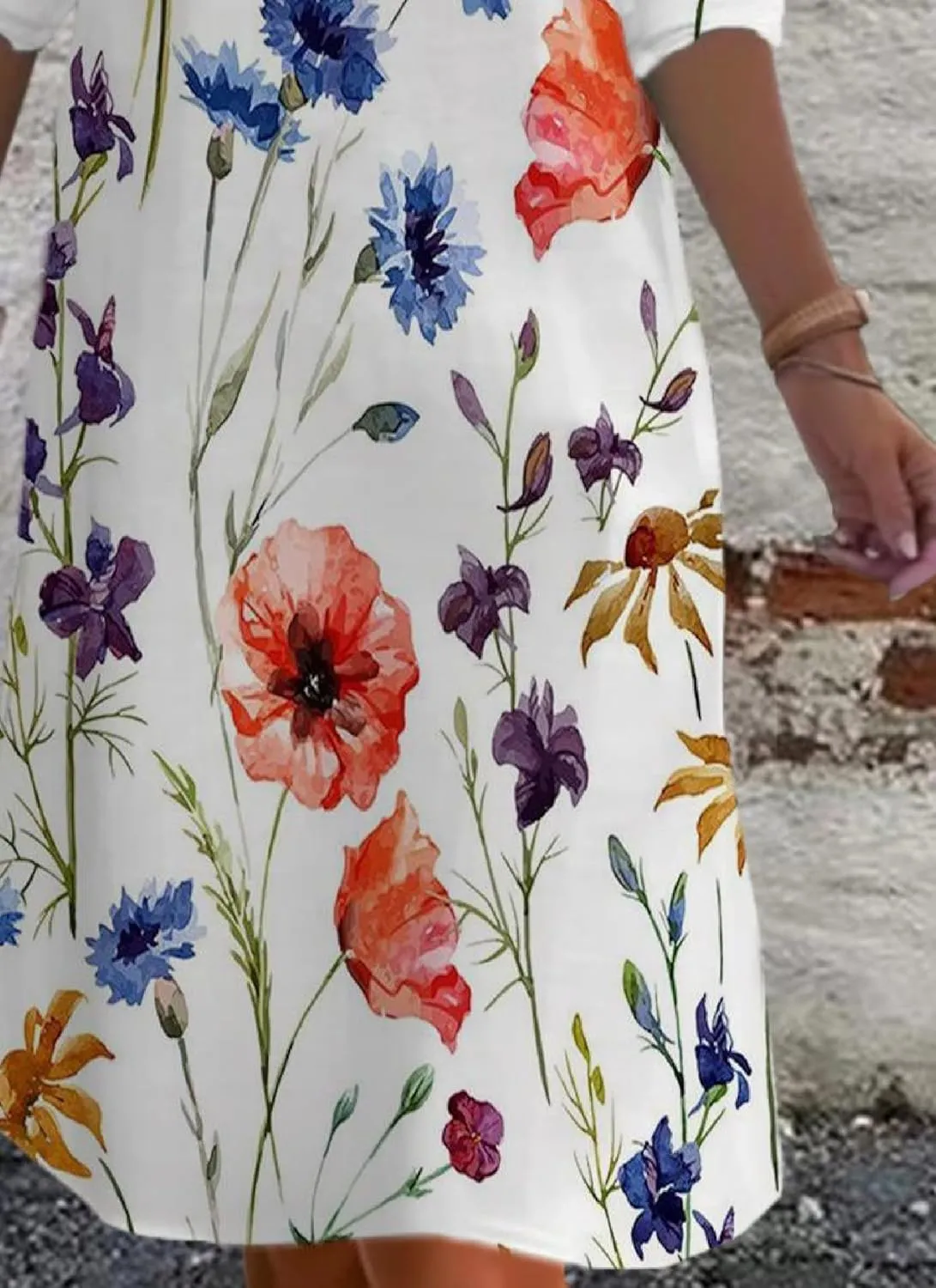Womens Summer Dress Floral Print Short Sleeve Loose Fit Midi Length 2025 Spring Casual Summer Party Dress