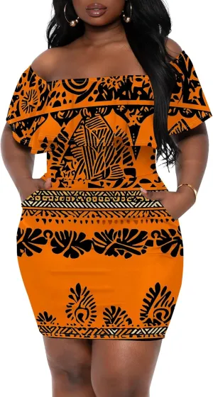 Women's Summer Off Shoulder Ruffle Slim Fit Short Sleeve Floral Print Mini Dress Party Club Bodycon Dresses with Pockets