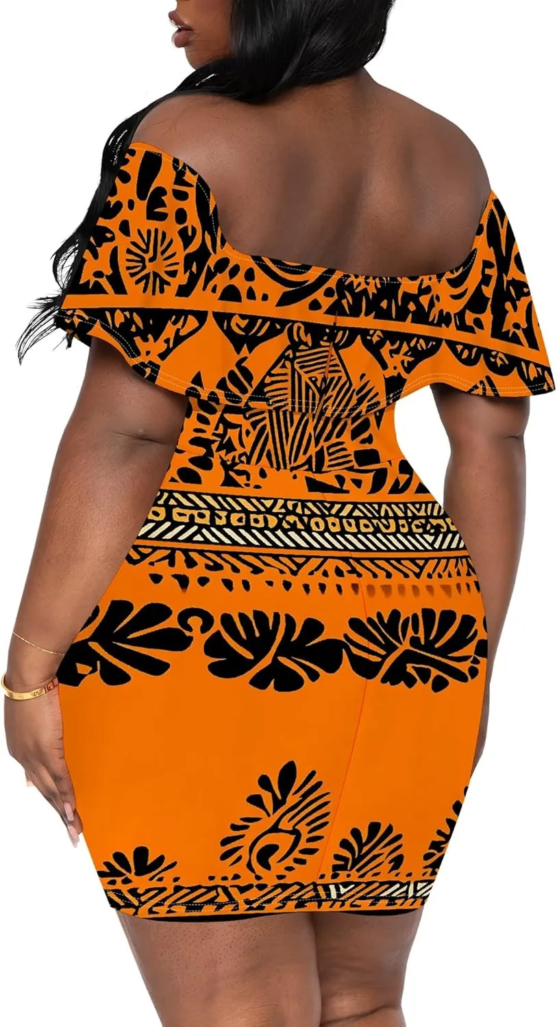 Women's Summer Off Shoulder Ruffle Slim Fit Short Sleeve Floral Print Mini Dress Party Club Bodycon Dresses with Pockets