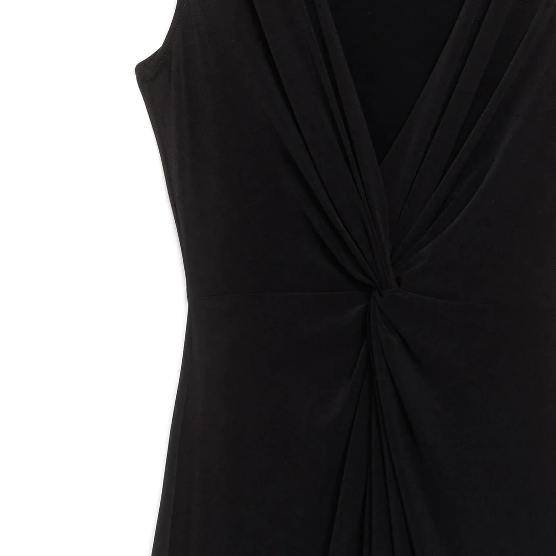 Women's V-Neck Center Slit Black Maxi Dress