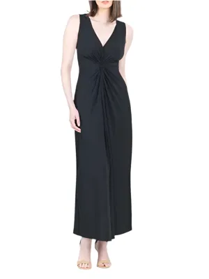 Women's V-Neck Center Slit Black Maxi Dress