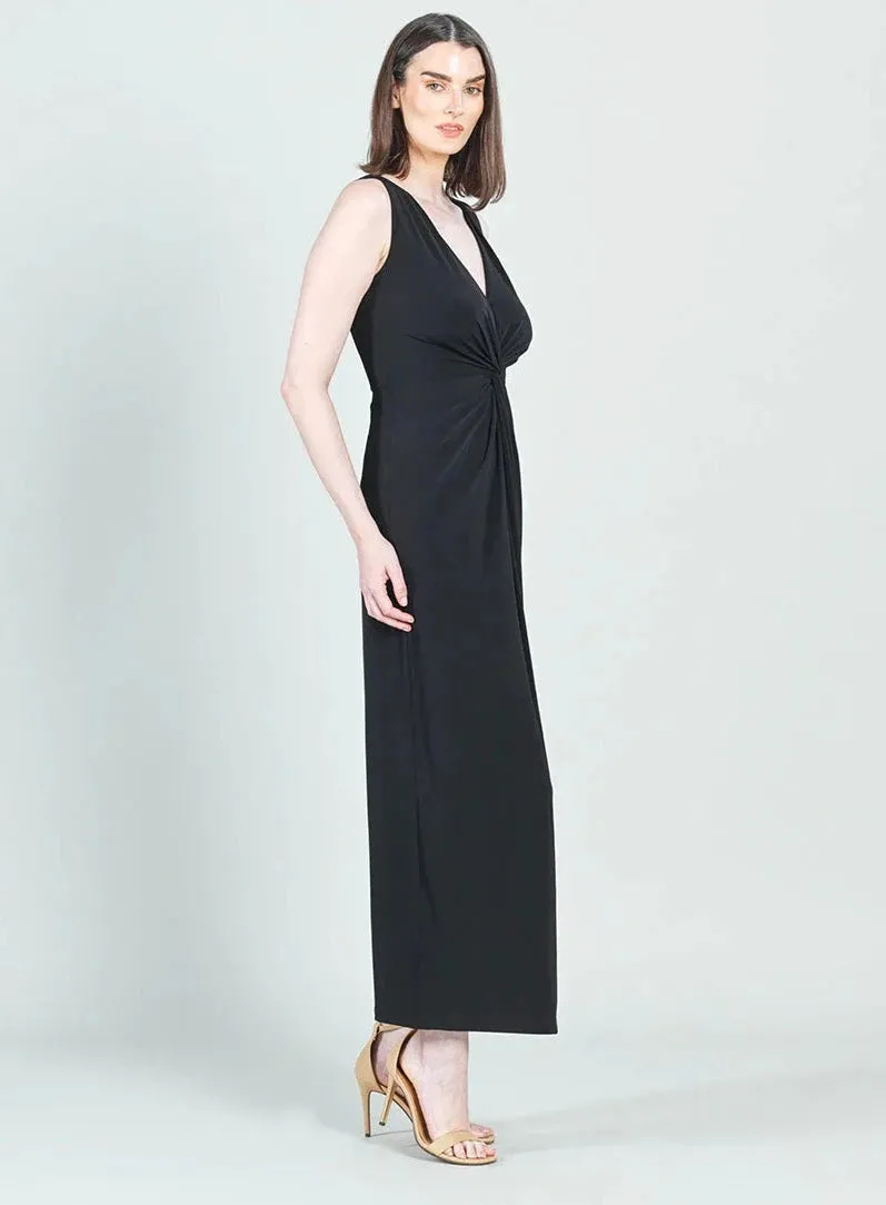Women's V-Neck Center Slit Black Maxi Dress