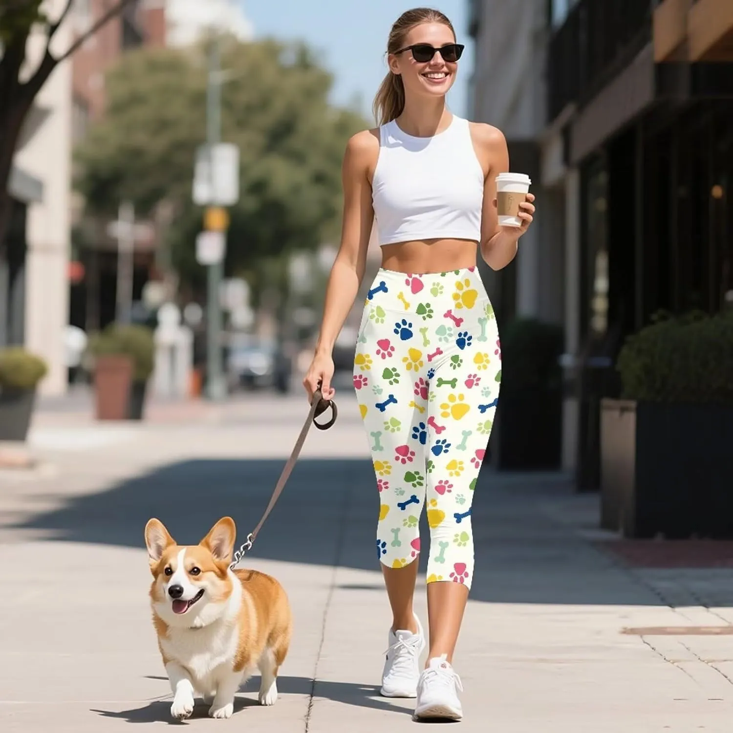 Women's Yoga Leggings Capri High Waist Yoga Pants with Pockets Tummy Control Leggings for Workout Running Plus Size