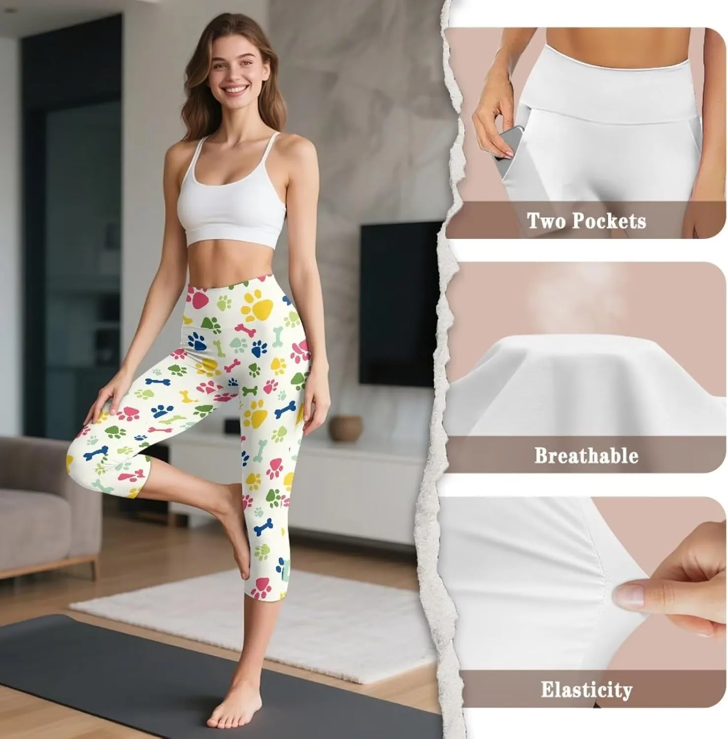 Women's Yoga Leggings Capri High Waist Yoga Pants with Pockets Tummy Control Leggings for Workout Running Plus Size