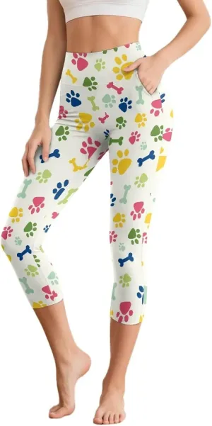 Women's Yoga Leggings Capri High Waist Yoga Pants with Pockets Tummy Control Leggings for Workout Running Plus Size