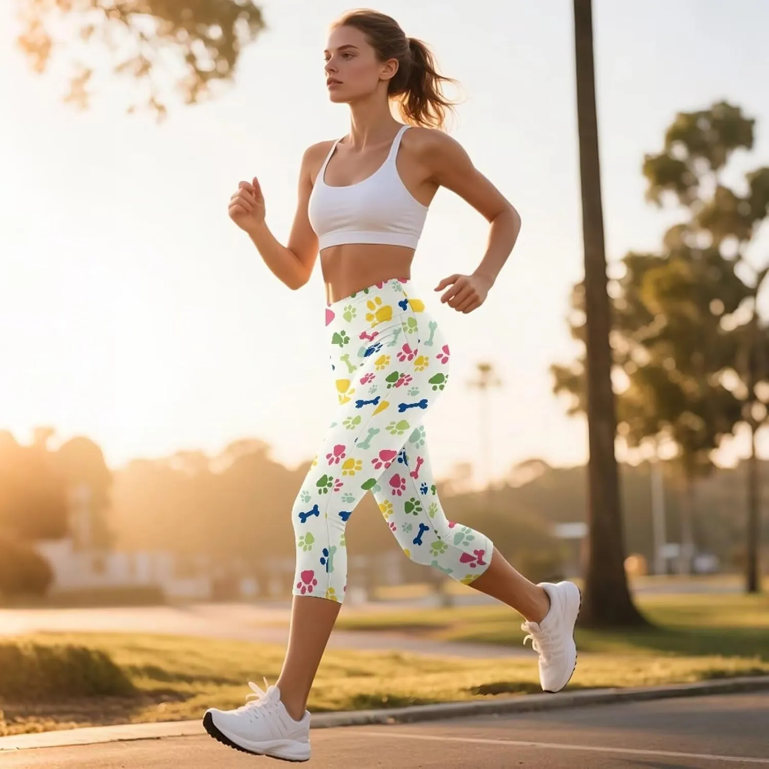 Women's Yoga Leggings Capri High Waist Yoga Pants with Pockets Tummy Control Leggings for Workout Running Plus Size