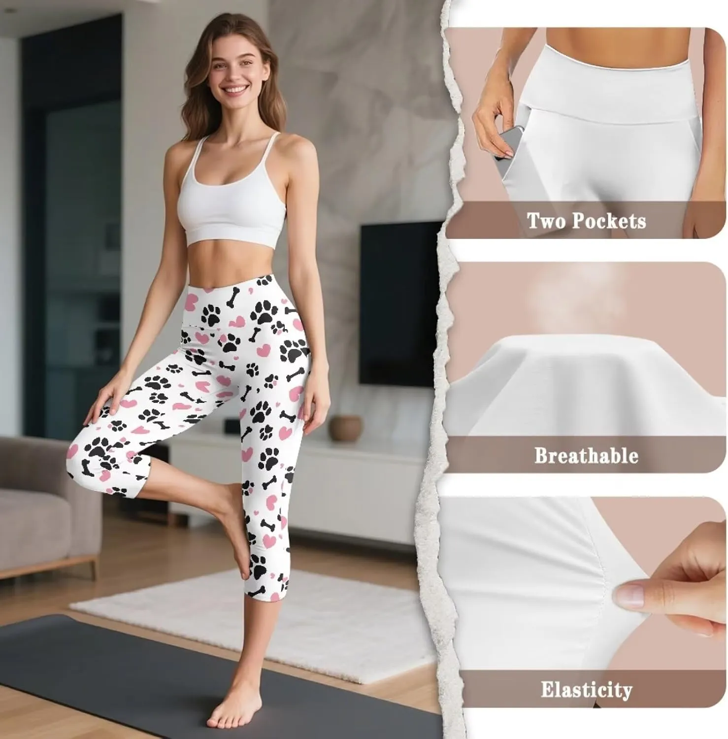 Women’s Yoga Pants with Pockets High Waist Tummy Control Workout Yoga Leggings Soft Athletic Capri Leggings XS-3XL