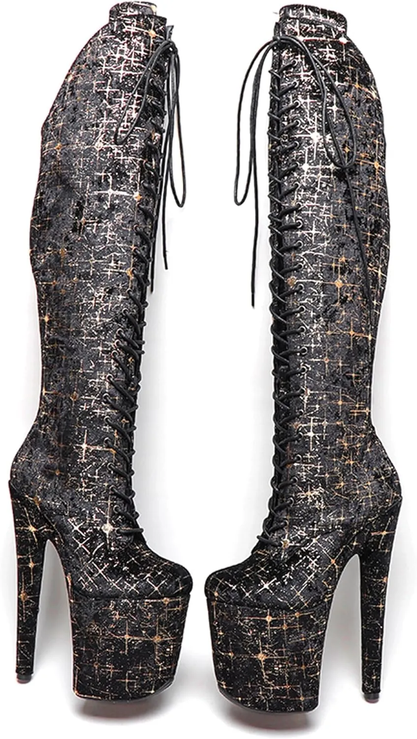 WUXIN H&P Women Exotic Sexy Fashion Stiletto 8 Inch Knee High Heels Pole Dance Ankle Boots Shoes