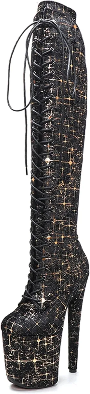 WUXIN H&P Women Exotic Sexy Fashion Stiletto 8 Inch Knee High Heels Pole Dance Ankle Boots Shoes