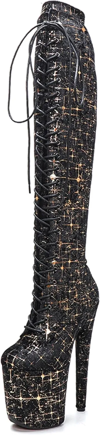 WUXIN H&P Women Exotic Sexy Fashion Stiletto 8 Inch Knee High Heels Pole Dance Ankle Boots Shoes