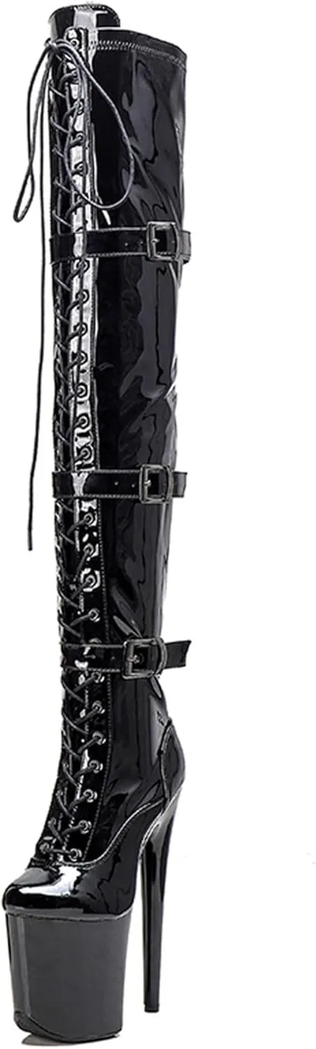 WUXIN H&P Women's 8 in Platform Thigh High Heel Boots, Over The Knee Plus Size, Exotic Pole Shoes Stiletto