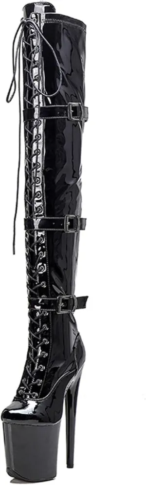 WUXIN H&P Women's 8 in Platform Thigh High Heel Boots, Over The Knee Plus Size, Exotic Pole Shoes Stiletto