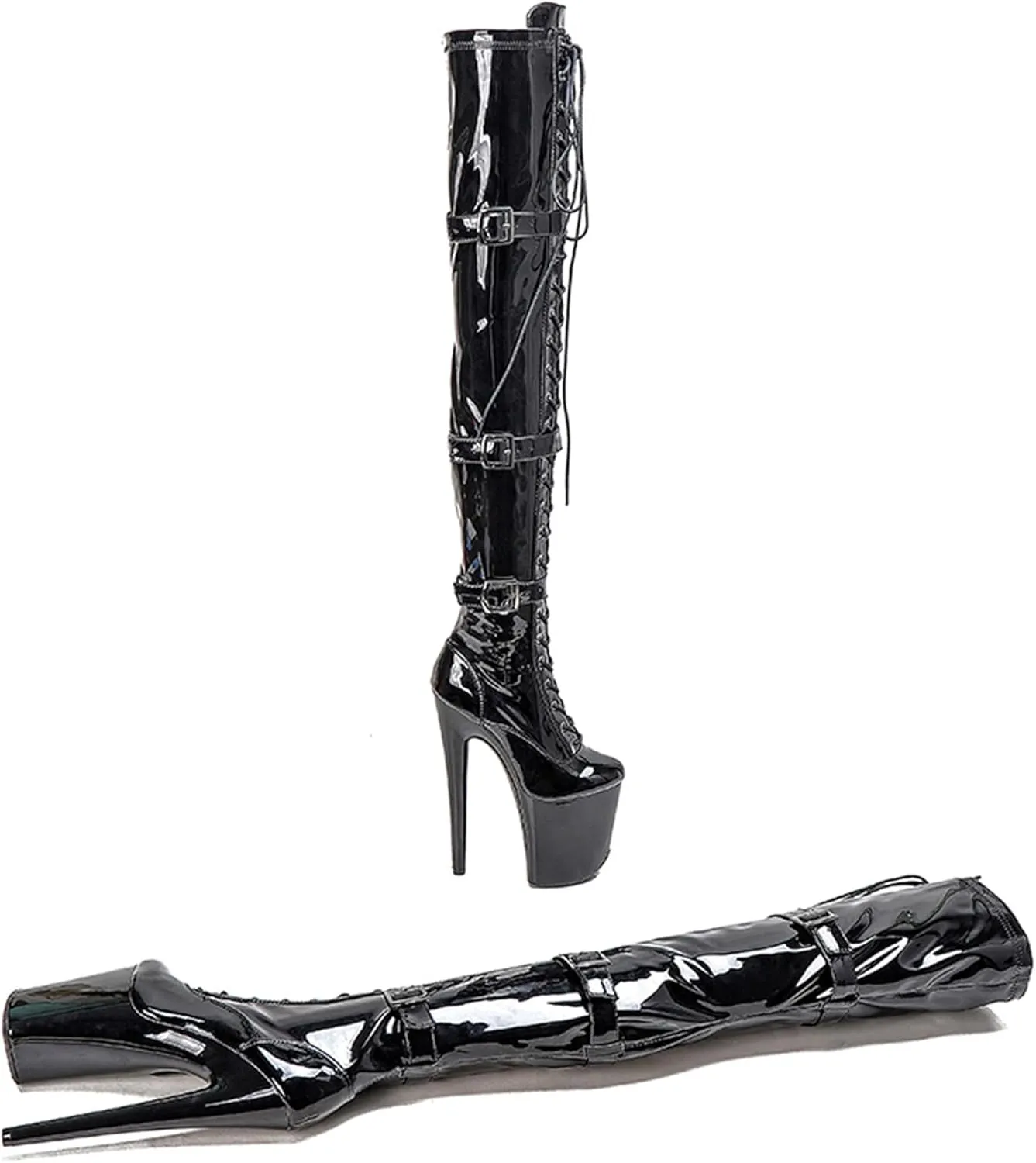 WUXIN H&P Women's 8 in Platform Thigh High Heel Boots, Over The Knee Plus Size, Exotic Pole Shoes Stiletto