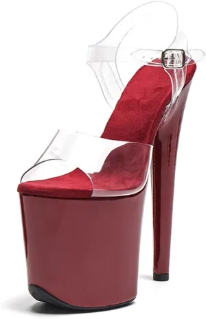 WUXIN H&P Women's CLear Exotic High Heel Sandal 8 Inch Round Toe Platform Mirror Fashion Model Sexy Stiletto Custom Pole Dance Ankle-Strap Dress shoes