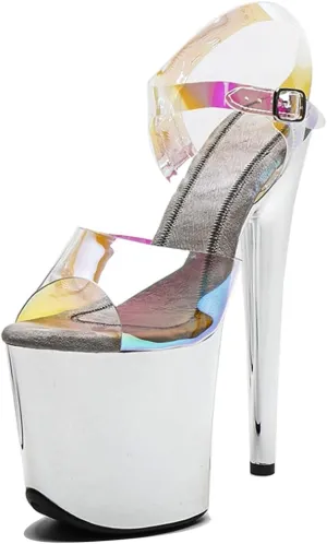 WUXIN H&P Women's Clear Exotic Pole Dance Ankle-Strap Sandal 8 Inch Mirror Colorful Transparent Round Toe Platform Fashion Model Sexy Stiletto Custom Dress shoes High Heel