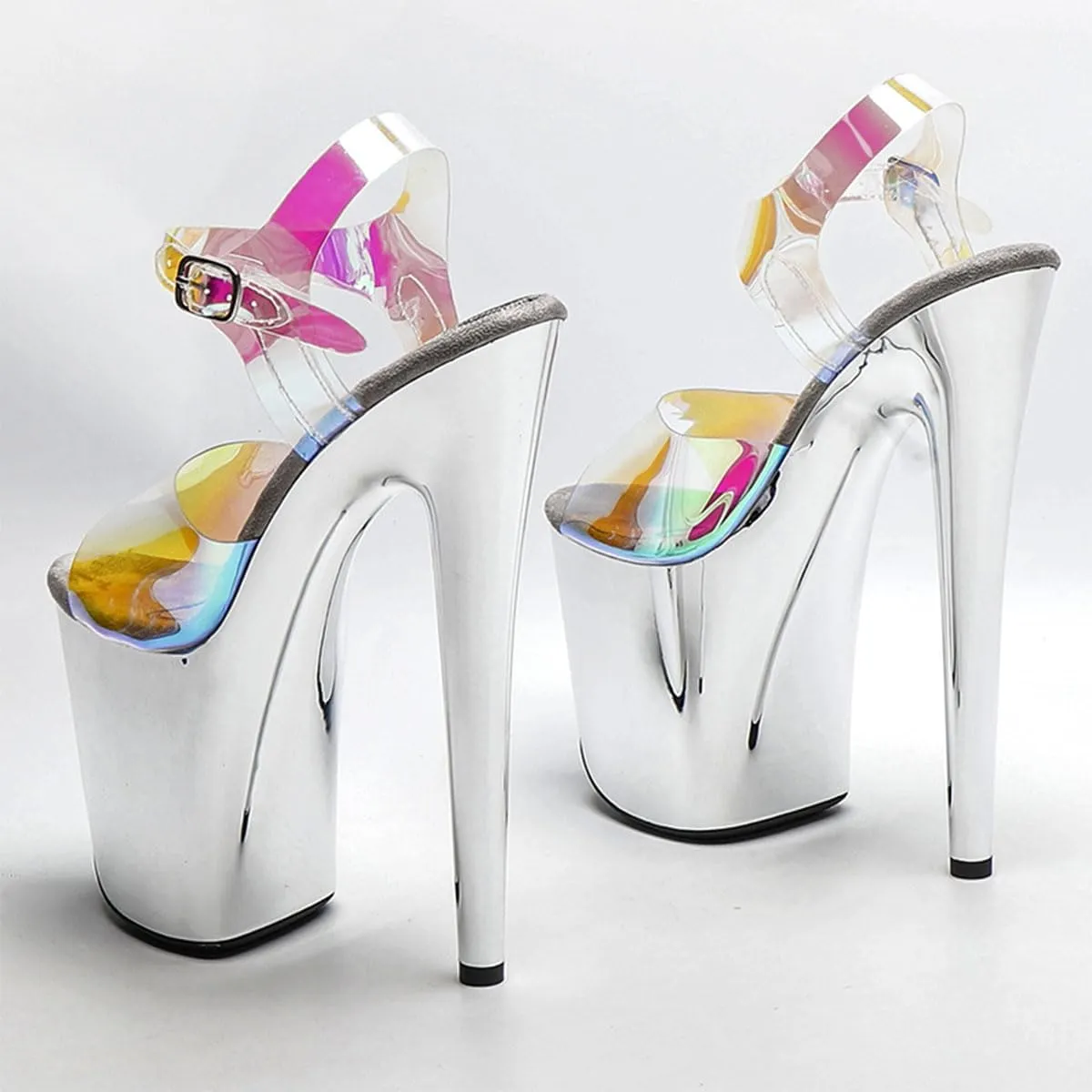 WUXIN H&P Women's Clear Exotic Pole Dance Ankle-Strap Sandal 8 Inch Mirror Colorful Transparent Round Toe Platform Fashion Model Sexy Stiletto Custom Dress shoes High Heel