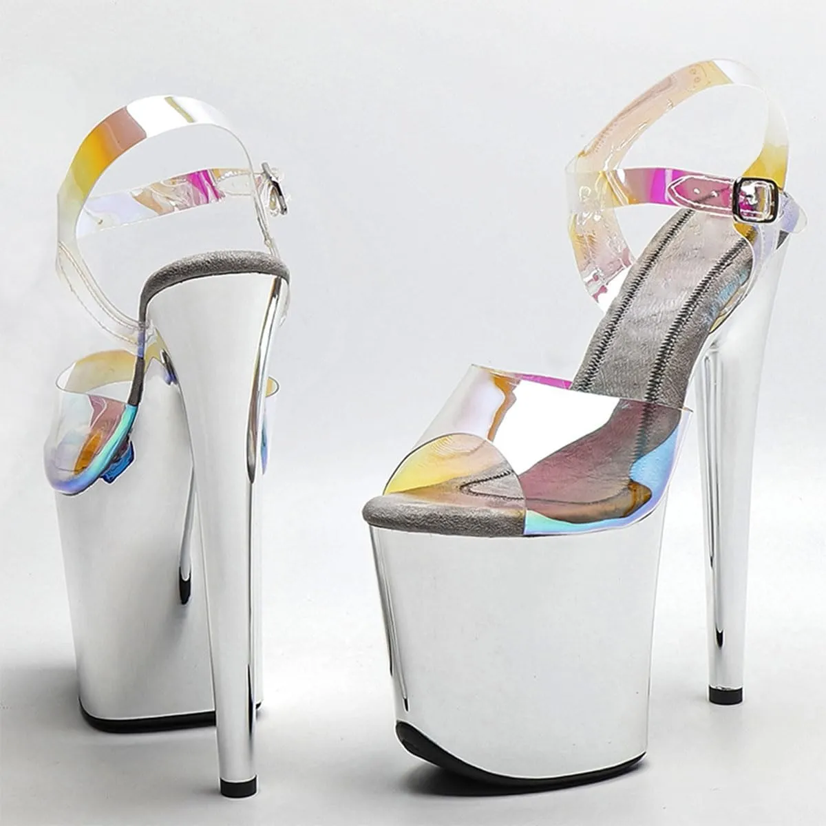WUXIN H&P Women's Clear Exotic Pole Dance Ankle-Strap Sandal 8 Inch Mirror Colorful Transparent Round Toe Platform Fashion Model Sexy Stiletto Custom Dress shoes High Heel