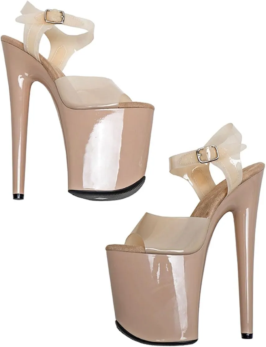 WUXIN H&P Women's Clear Exotic Pole Dance Ankle-Strap Sandal 8 Inch Mirror Round Toe Fashion Model Sexy Stiletto Custom Platform Dress shoes High Heel