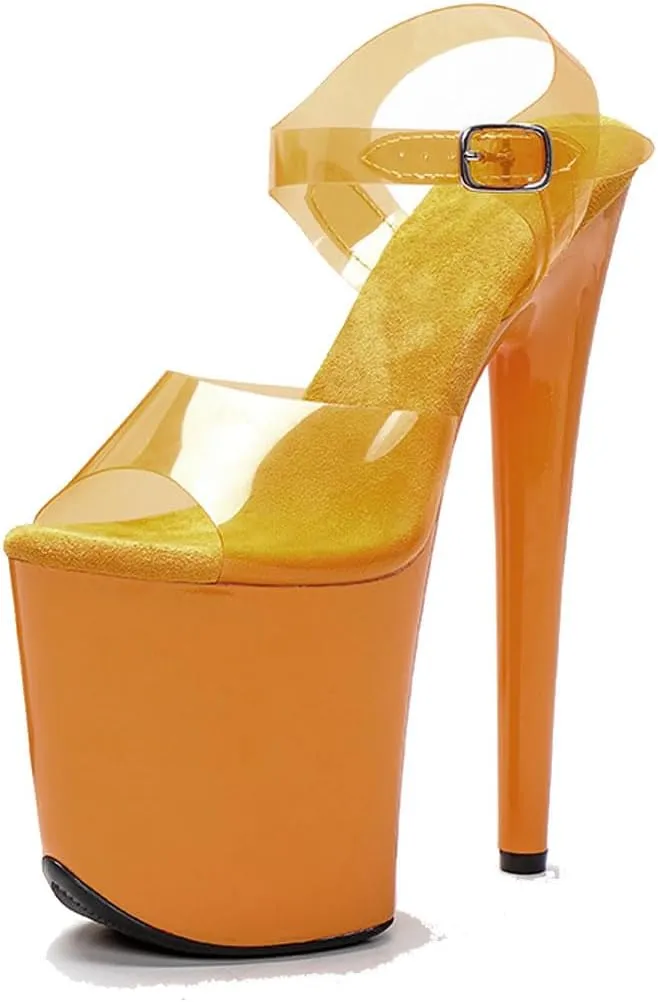 WUXIN H&P Women's Clear Exotic Pole Dance Ankle-Strap Sandal 8 Inch Mirror Round Toe Fashion Model Sexy Stiletto Custom Platform Dress shoes High Heel